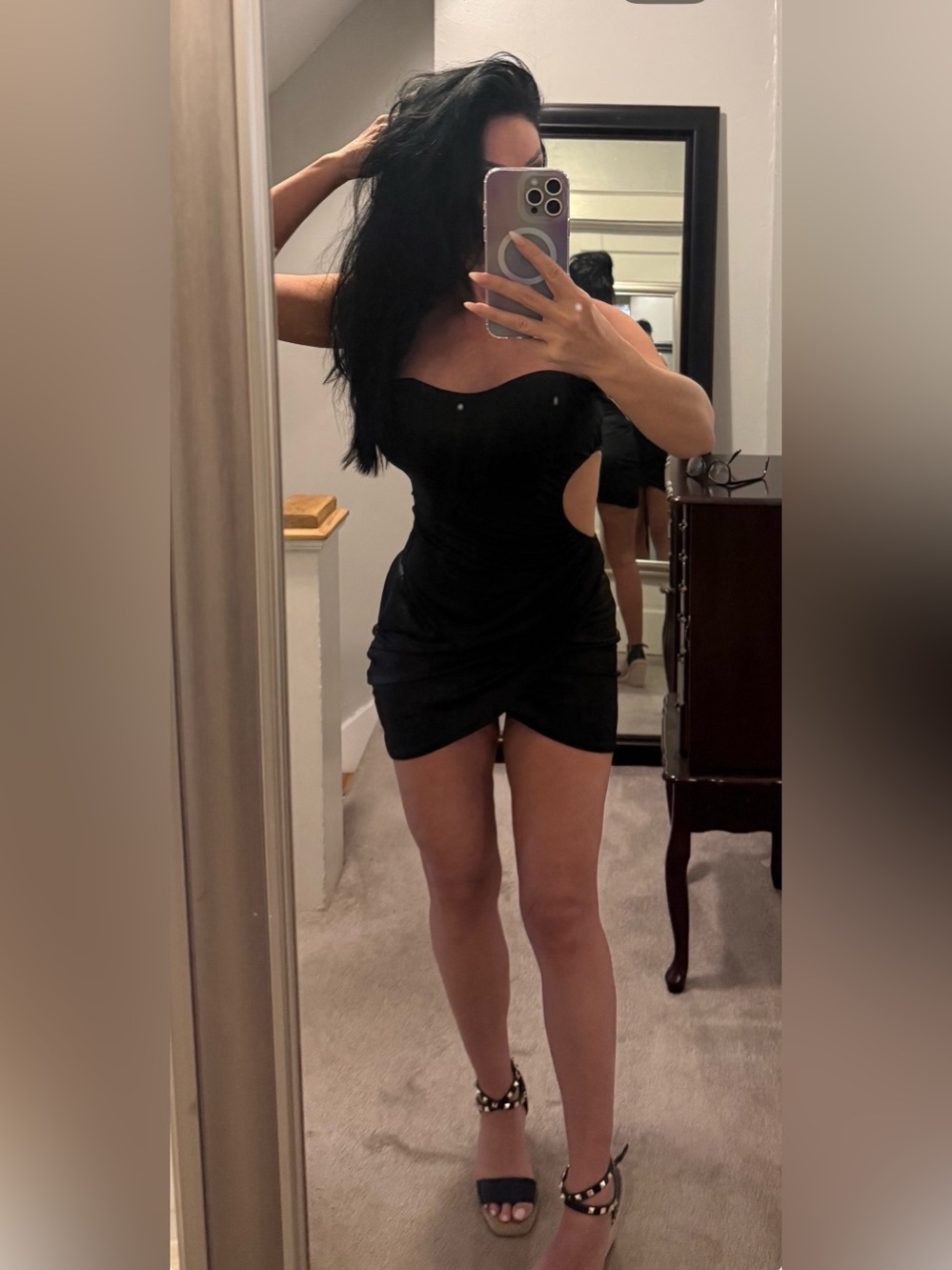 blanc noir Black Strapless Cutout Mini Dress